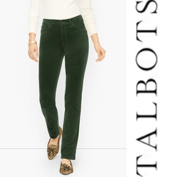 Talbots Heritage Fit Green Corduroy Straight Leg Pants Size 10 Petite - Picture 1 of 6